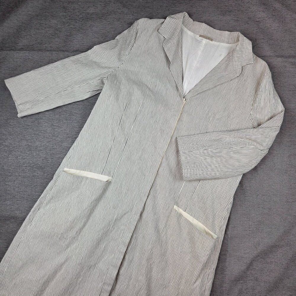 Annette Gortz Coat Size S / 4 / 6 Striped Half Sleeve Linen Cotton Designer Gray